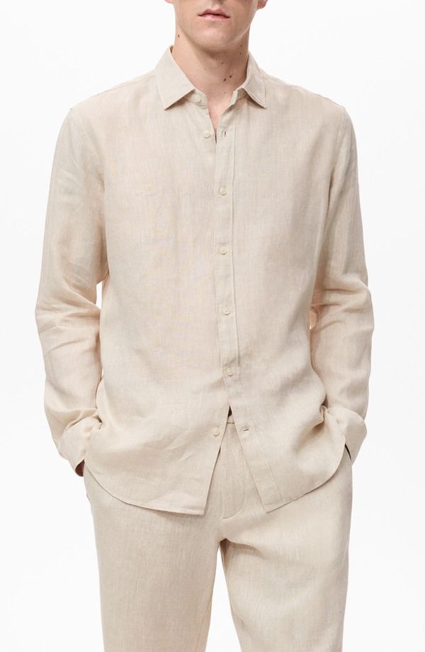 マンゴ メンズ トップス シャツ リネン MANGO Classic Fit Linen ButtonUp Shirt Sand サンド