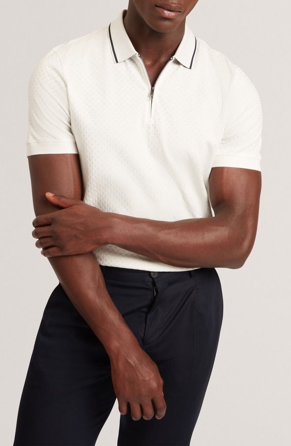 テッドベーカー メンズ アウター パーカー・スウェット ポロシャツ コットン Ted Baker Cophen Stretch Cotton Zipolo White ホワイト