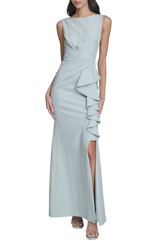 エリザジェイ レディース トップス ワンピース フリル ノースリーブ Eliza J Cascade Ruffle Sleeveless Gown Sage セージ