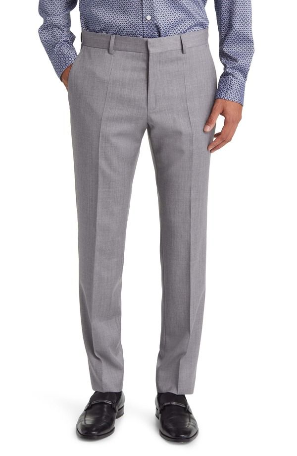 ボス メンズ ボトムス カジュアルパンツ スリムフィット ウール BOSS Geniuslim Fit Wool Suit Pants Charcoal Grey チャコール