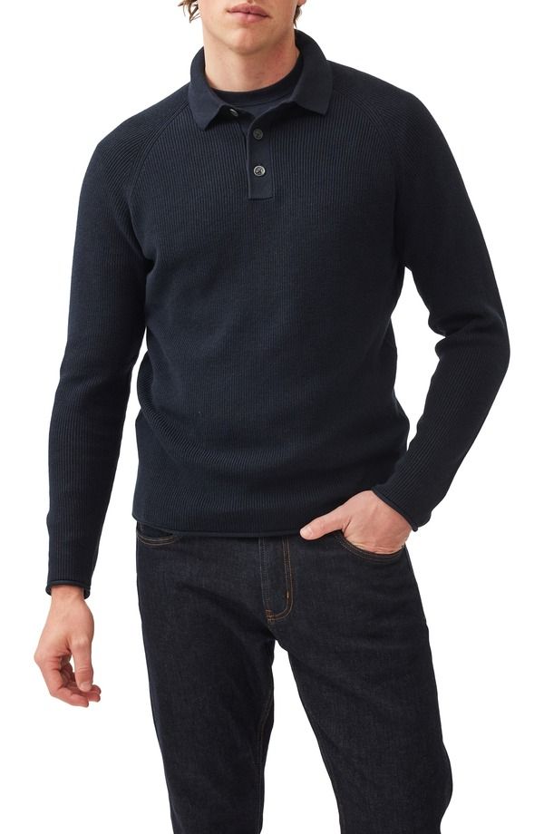 ロッドアンドグン メンズ アウター パーカー・スウェット ポロシャツ セーター コットン Rodd Gunn Eastern Bush Long Sleeve Cotton Rib Polo Sweater Navy ネイビー