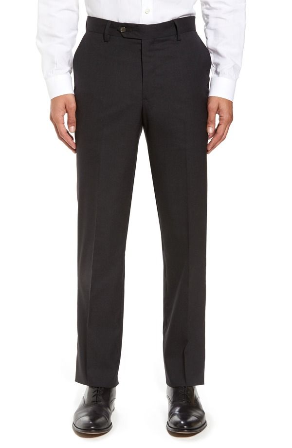 ベール メンズ ボトムス カジュアルパンツ ウール Berle Flat Front Stretch Solid Wool Trousers Charcoal チャコール 36,270円
