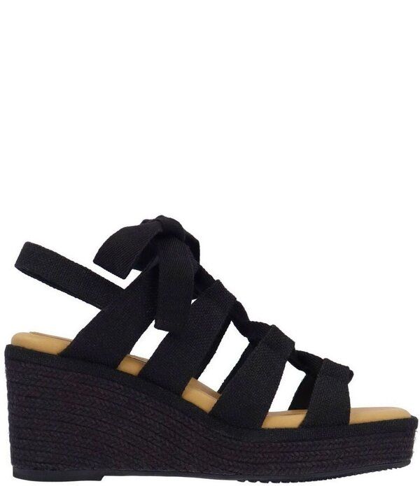 ジェイレニー レディース シューズ スリッポン・ローファー プラットフォーム サンダル レース リネン J Renee Garlynn Linen Lace Up Square Toe Platform Wedgespadrille Sandals Black