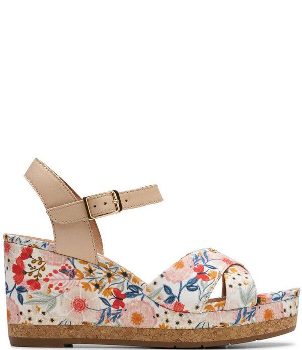クラークス レディース シューズ サンダル フラワー柄 プラットフォーム プリント フラワー Clarksignature Chicly Floral Print Platform Wedge Sandals White ホワイト