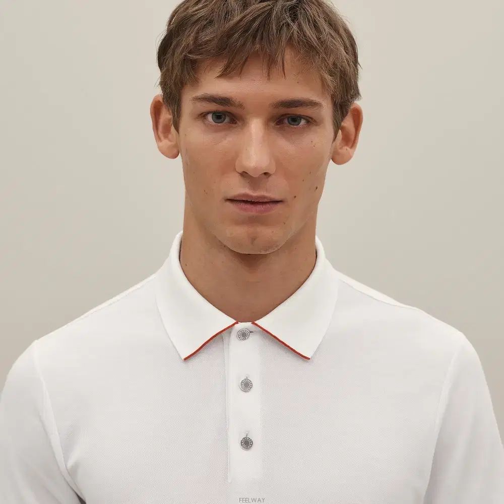 (新品) エルメス 白 シルバー ボタン ポロ カラーTシャツ 半袖 Tシャツ