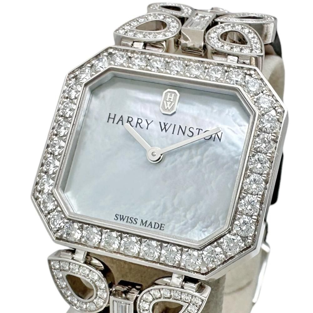 【HARRY WINSTON/ハリーウィンストン】HJQHM25WW001 腕時計 K18WGホワイトゴールド 18金 /サテン/シェル クオーツ ブルーシェル文字盤/ブラックベルト レディース 【中古】【真子質店】【BL】