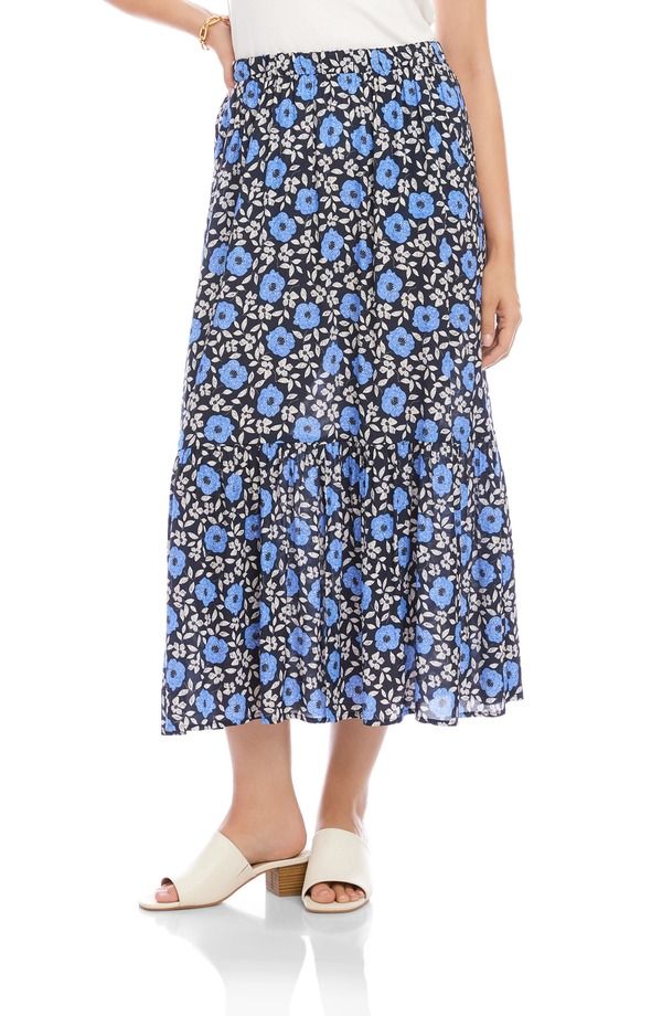カレンケーン レディース ボトムスカート ティアード フロントスリット ミディ Karen Kane Front Slitiered Midi Skirt Print