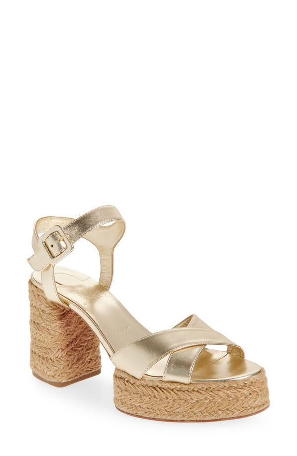 クリスチャン・ルブタン レディース シューズ サンダル プラットフォーム トール レザー Christian Louboutin Calakala Metallic Leather Espadrille Platform Sandal Platine メタリッ