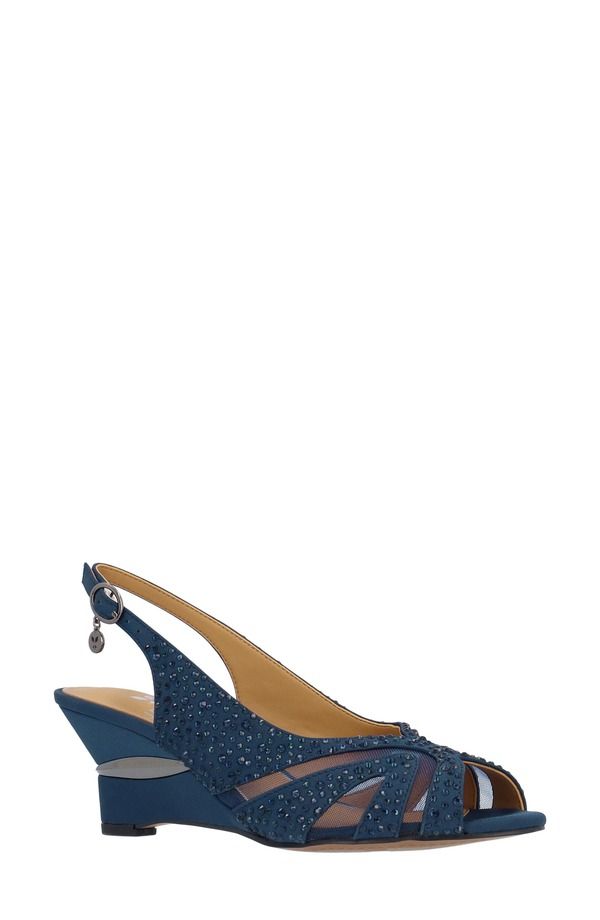 ジェイレニー レディース シューズ ヒール サンダル J Rene Lovela Slingback Wedge Sandal Navy ネイビー