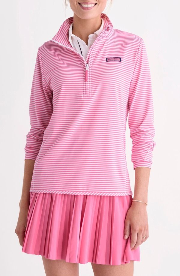 ヴァインヤードヴァインズ レディース アウター パーカー・スウェット ハーフジップ シャツ vineyard vines Microstripe Sankaty Half Zip Shep Shirt Stripe Bahama Breeze ストライプ