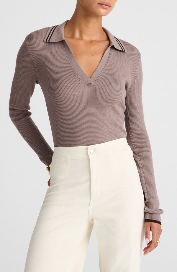 メイドウェル レディース アウター パーカー・スウェット ウール セーター シルク Madewell Johnny Collar Merino Wool Silk Sweater Mink With Molasses Tipping ミンク