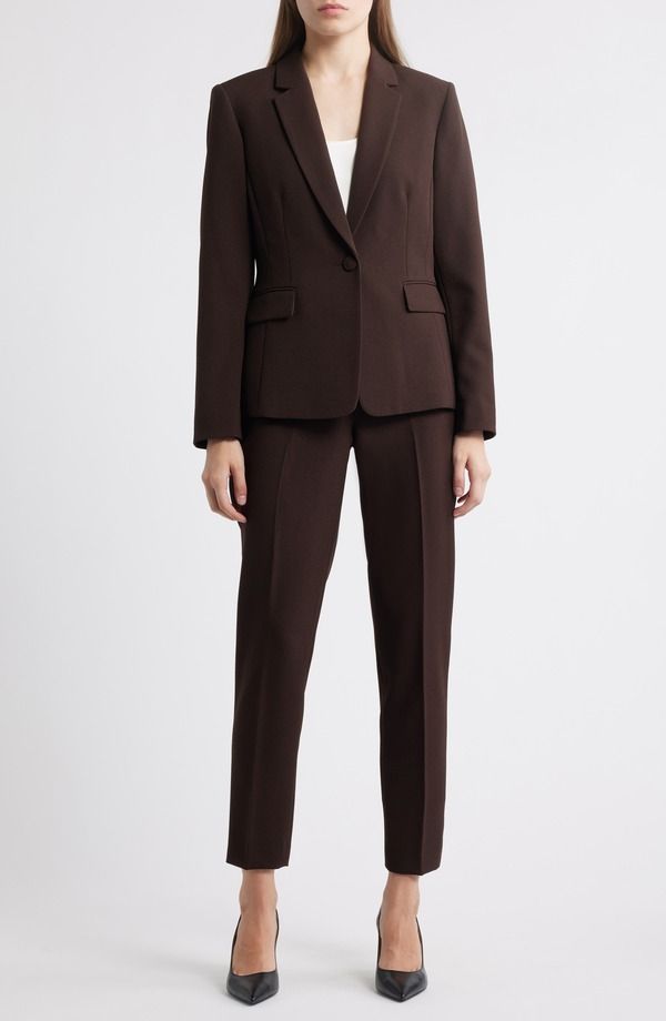 タハリエーエスエル レディース アウター ジャケット・ブルゾン クレープ パンツ Tahari ASL OneButton Crepe Jacket Pantset Espresso