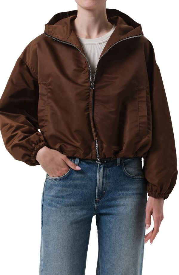 シチズンズ オブ ヒューマニティ レディース アウター ジャケット・ブルゾン コットン Citizens of Humanity Crop Cotton Taffeta Windbreaker Brown ブラウン
