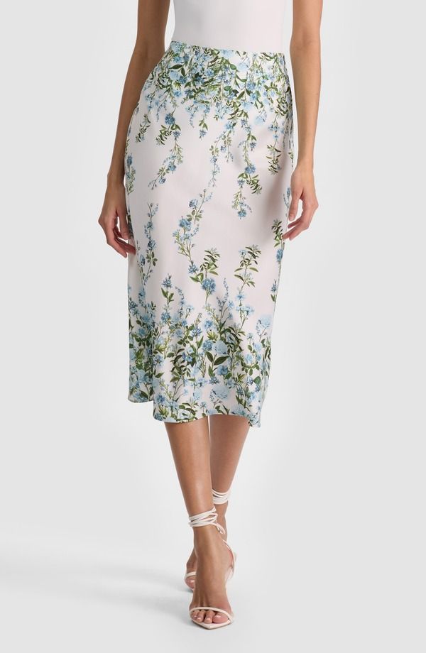 アリス アンド オリビア レディース ボトムスカート フラワー柄 プリント フラワー Alice Olivia Maeve Floral Print Slip Skirt Fresh Air Carolina Blue ブルー