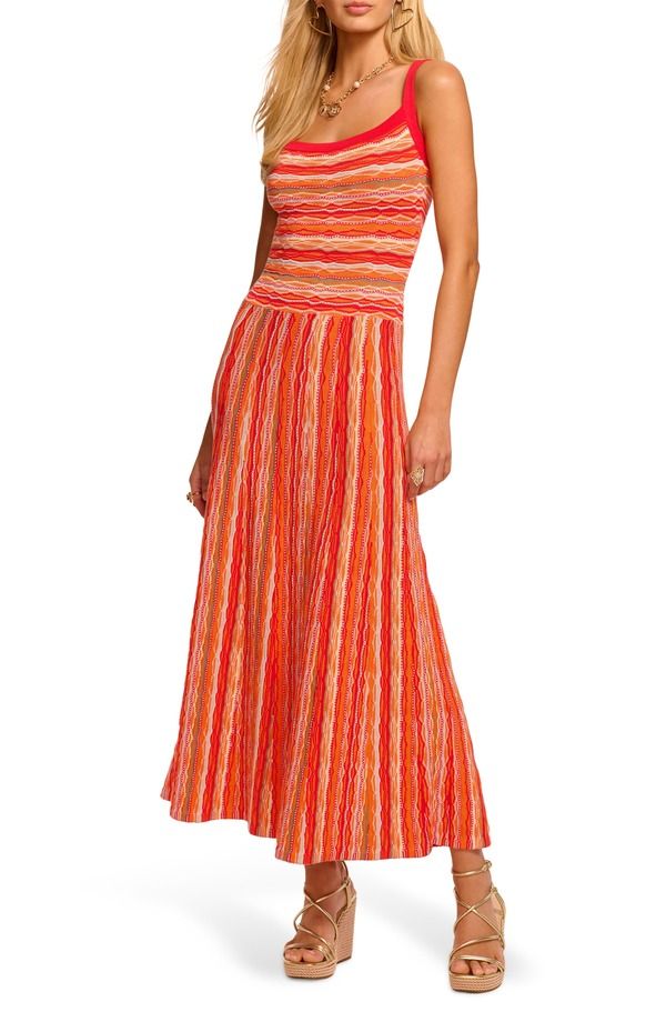 レイミー ブルック レディース トップス ワンピース ノースリーブ コットン ニット マキシ Ramy Brook Madelyne Sleeveless Cotton Blend Knit Maxi Dress Crimson Combo Stripe クリ