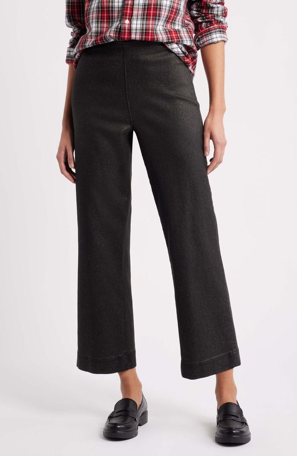 フランク ＆ アイリーン レディース ボトムス レギンス ワイドレッグ パンツ アンクル Frank Eileen Westport Ankle Wide Leg Pants Gold Glitter Black Wax ブラック