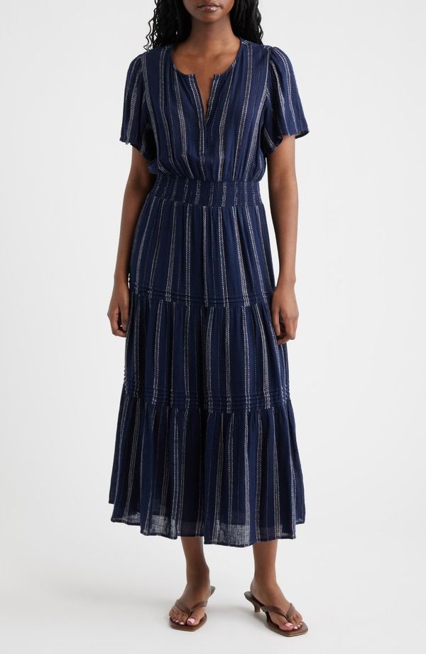 レイルズ レディース トップス ワンピース ティアード リネン Rails Cannestripe Tiered Linen Blendress Marina Stripe ストライプ