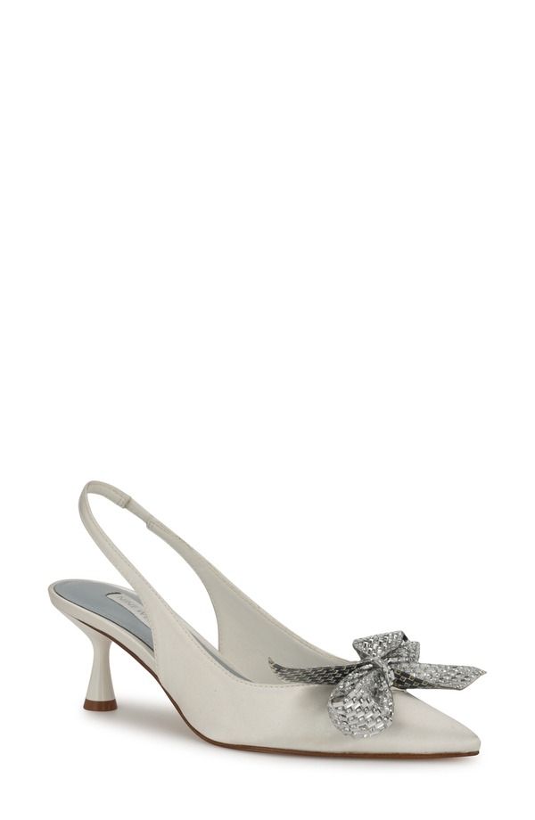 ナインウェスト レディース シューズ ヒール Nine West Rillslingback Pointed Toe Kitten Heel Pump White ホワイト