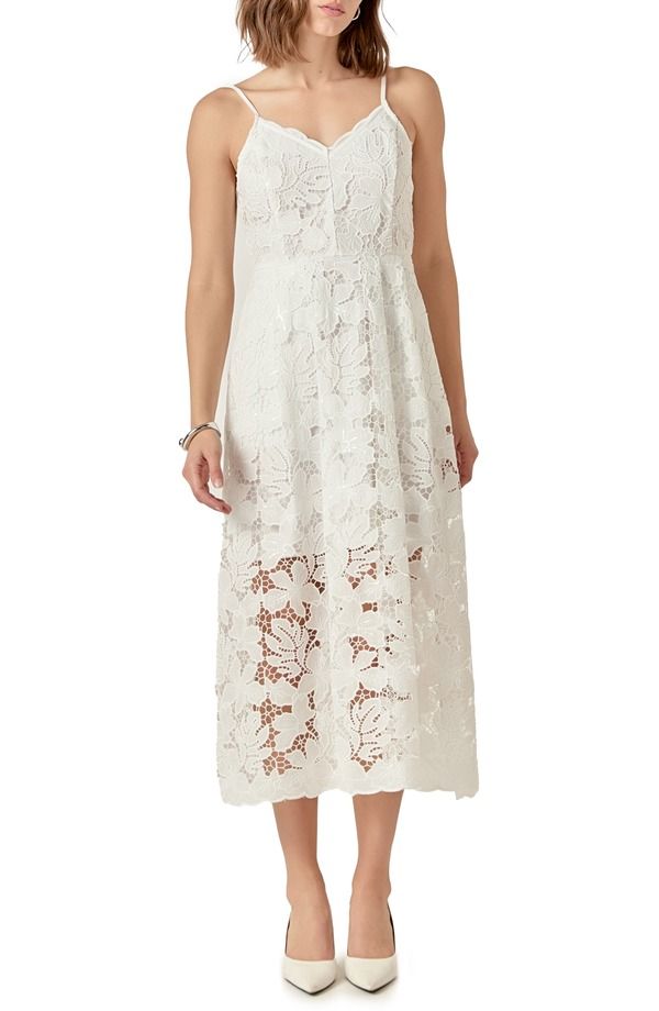 エンドレスローズ レディース トップス ワンピース ミディ スパンコール レース Endless Rosequin Lace Midi Dress White ホワイト