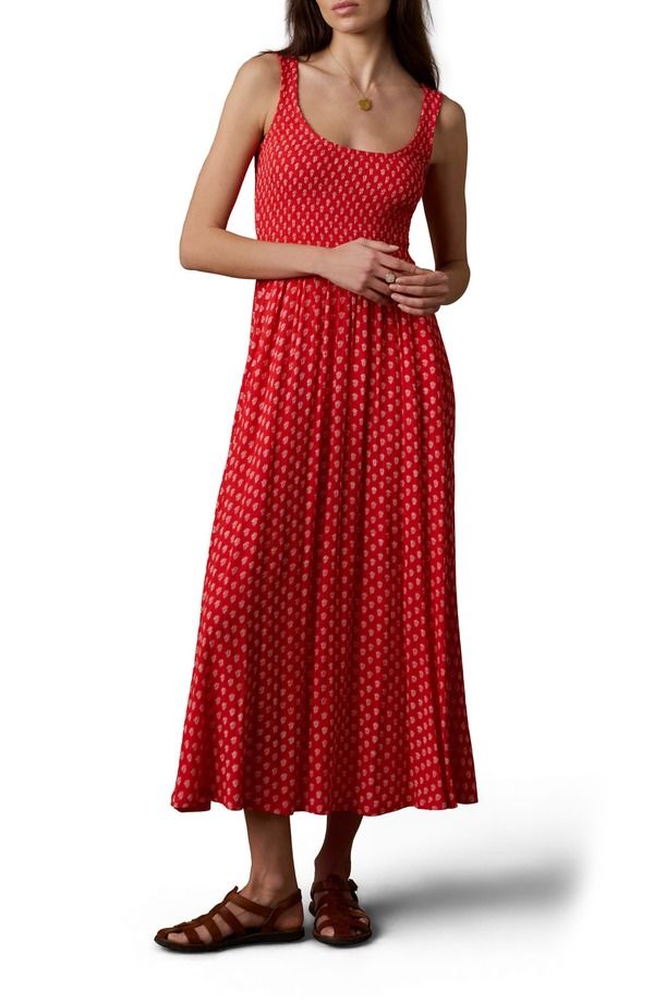 ファレティ レディース トップス ワンピース ノースリーブ シャーリング マキシ Faherty Sophia Smocked Sleeveless Maxi Dress Red Lotus Floral レッド