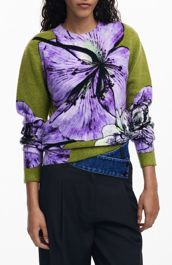 デジグアル レディース アウター パーカー・スウェット クルーネック フラワー柄 プリント セーター フラワー Desigual Floral Print Crewneck Sweater Lilac ライラック