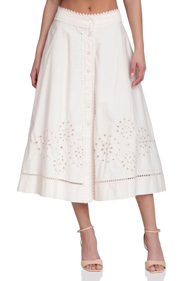 アヴェックレフィーユ レディース ボトムスカート A ライン ミディ コットン Avec Les Filles Cotton Eyelet ALine Midi Skirt Cream クリーム