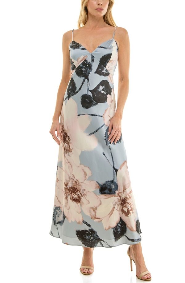 ソーシャライト レディース トップス ワンピース フラワー柄 プリント サテン フラワー Socialite Floral Print Stretch Satin Slipdress Blue Ivory アイボリー