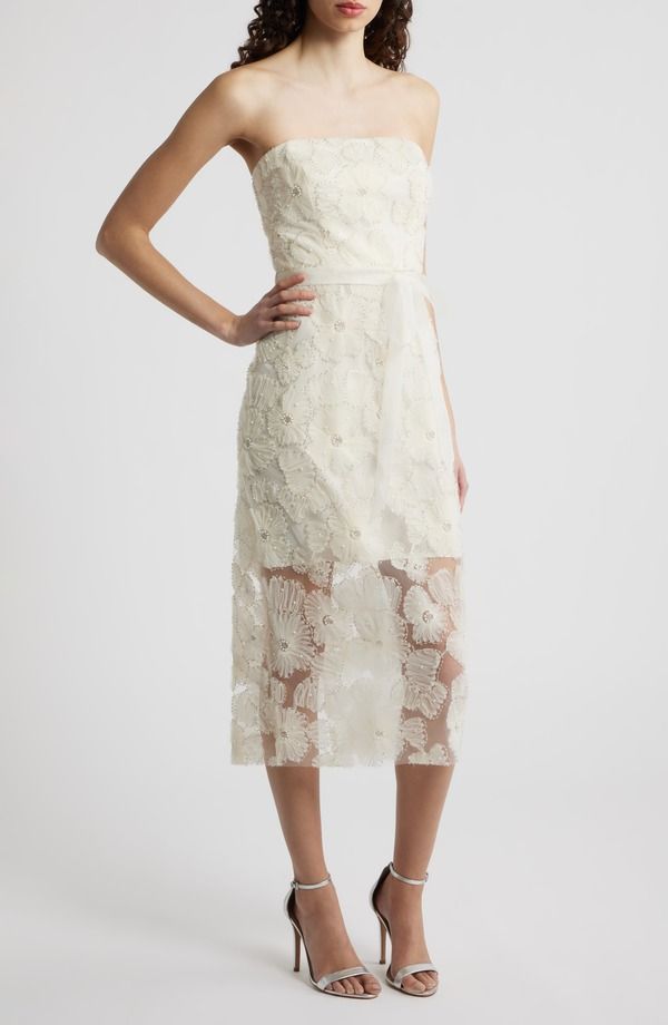 サムエデルマン レディース トップス ワンピース フラワー柄 ストラップレス フラワー Sam Edelman Beaded Floral Appliqu Strapless Dress Ivory アイボリー