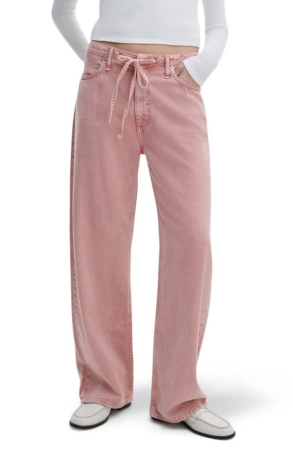 ラグアンドボーン レディース ボトムス デニムパンツ ワイドレッグ ジーンズ rag bone Featherweight Phoebe Drawstring Wide Leg Jeans Raspbery