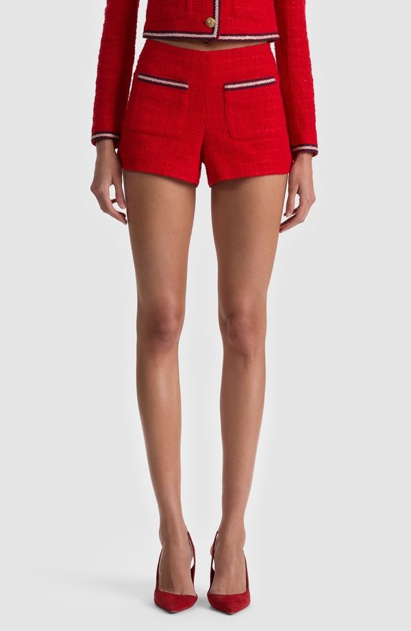 アリス アンド オリビア レディース ボトムス ハーフパンツ・ショーツイード ショートパンツ Alice Olivia Troy Tweed Shorts Chili Pepper