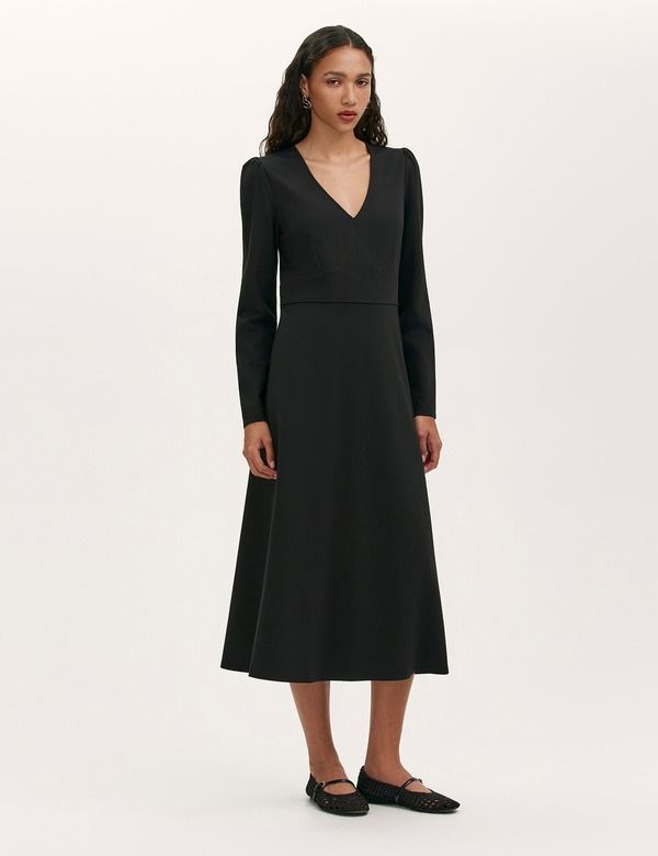 ファイナリー ロンドン レディース トップス ワンピース Vネック ミディ ジャージー Finery London Seraphina Ponte Jersey V Neck Midi Dress Black ブラック