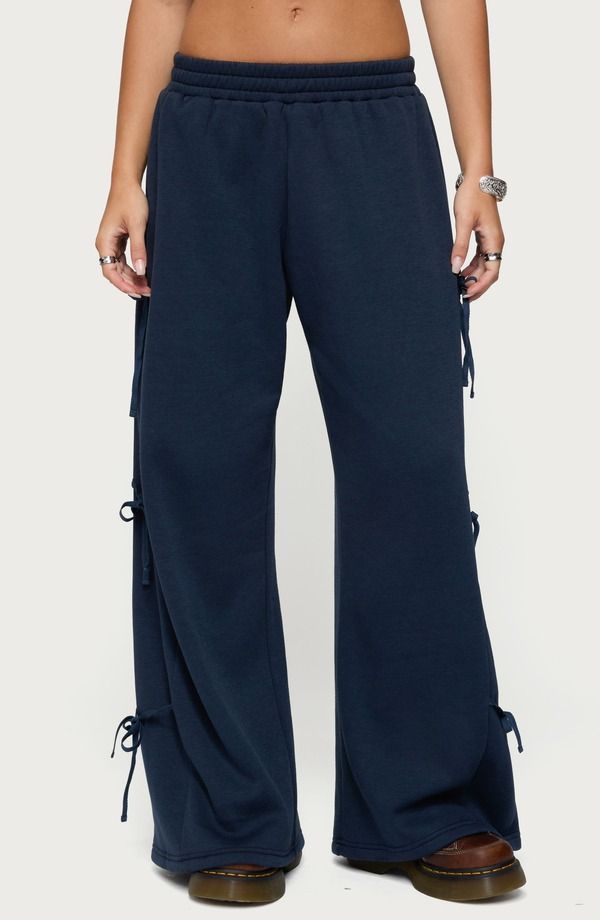 アディクテッド レディース ボトムス カジュアルパンツ スウェットパンツ EDIKTED Claudette Ribbon Baggy Sweatpants Navy ネイビー