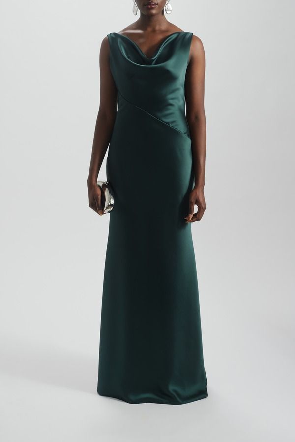 アムサール レディース トップス ワンピース Amsale Bias Cut Cowl Neck Dress Hunter