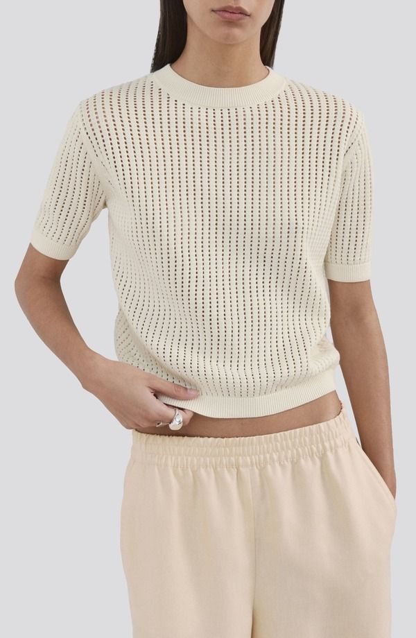 マンゴ レディース アウター パーカー・スウェット クルーネック セーター MANGO Pera Open Stitch Crewneck Sweater Ecru エクリュ