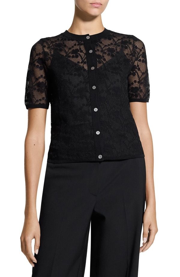 セオリー レディース アウター パーカー・スウェット カーディガン レース Theory Lace Cardigan Black ブラック