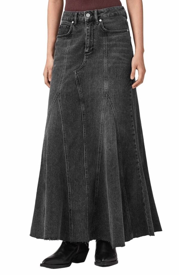 オールセインツ レディース ボトムス デニムパンツ スカート マキシ AllSaints Alma Flare Denimaxi Skirt Washed Black ブラック