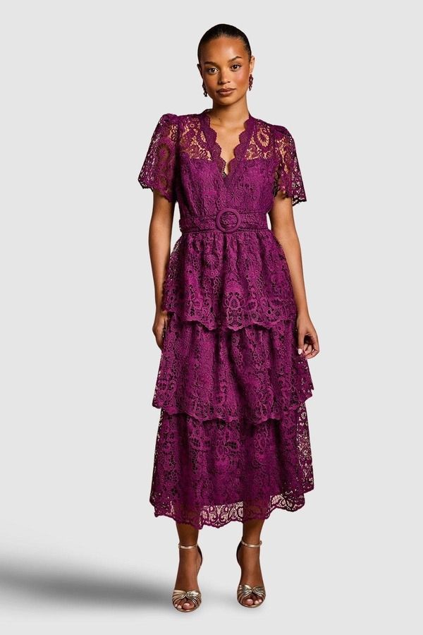 コースト レディース トップス ワンピース ティアード ミディ レース Coastiered Lace Midi Dress Plum プラム