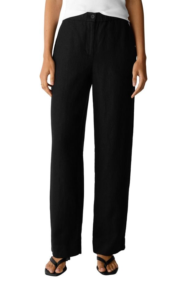 エイリーンフィッシャー レディース ボトムス レギンストレート パンツ リネン Eileen Fisher Straight Leg Linen Pants Black ブラック