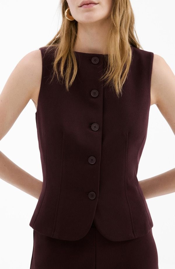 マンゴ レディース アウター ベスト MANGO Suit Vest Burgundy バーガンディ