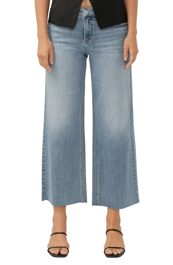 シルバー ジーンズ レディース ボトムス デニムパンツ ワイドレッグ アンクル Silver Jeans Co Suki Curvy Raw Hemid Rise Ankle Wide Leg Jeans Indigo インディゴ