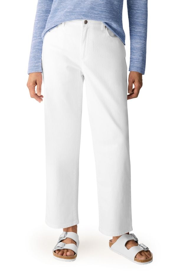 エイリーンフィッシャー レディース ボトムス デニムパンツ ストレート ハイウエスト アンクル ジーンズ Eileen Fisher High Waist Ankle Straight Leg Jeans White ホワイト
