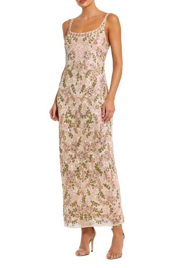 マックダガル レディース トップス ワンピース フラワー柄 ミディ ノースリーブ フラワー Mac Duggal Sleeveless Hand Beaded Floral Midi Dress Beige Multi ベージュ