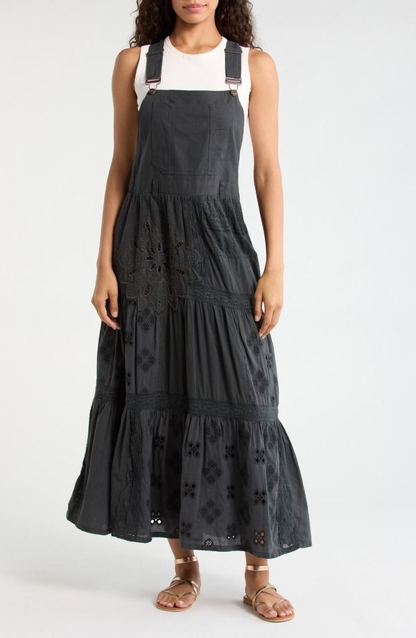 ラッキーブランド レディース トップス ワンピース オーバーオール コットン マキシ Lucky Brand Cutwork Detail Cotton Overall Maxi Dress Raven