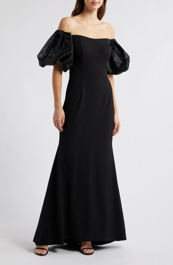 エリザジェイ レディース トップス ワンピース Eliza J Off the Shoulder Puff Sleeve Trumpet Gown Black ブラック