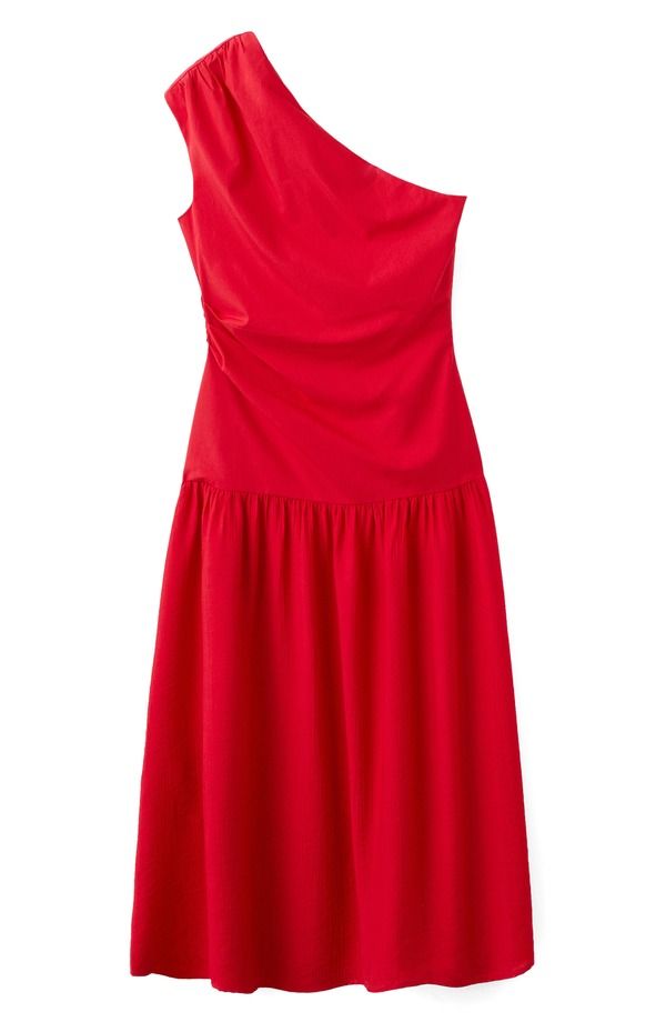 マンゴ レディース トップス ワンピース ワンショルダー MANGOneShoulder Drop Waist Cocktail Dress Red レッド
