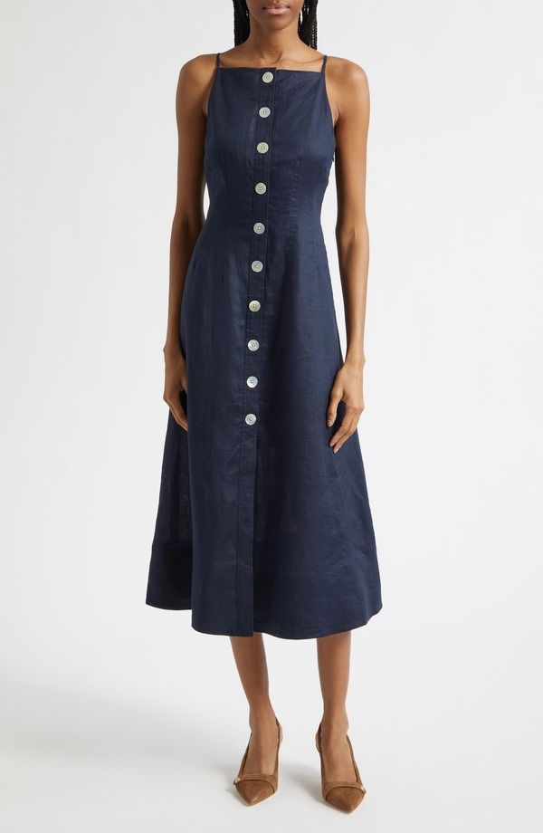 ヴェロニカ ベアード レディース トップス ワンピース ミディ リネン Veronica Beard Georges Linen ButtonUp Midi Sundress Navy ネイビー