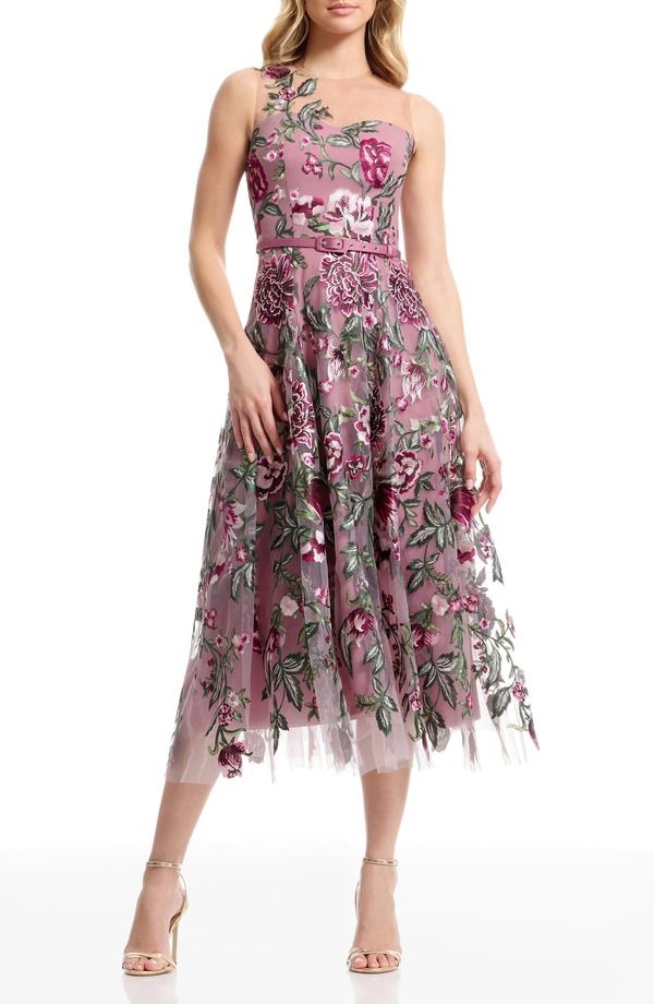 ドレスザポプレーション レディース トップス ワンピース フラワー柄 ミディ フラワー Dress the Population Rosemary Floral Embroidery Cocktail Midi Dress Blush Multi ブラッシュ