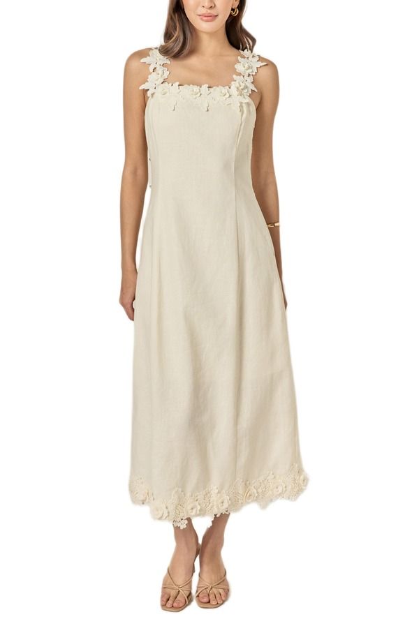 イングリッシュファクトリー レディース トップス ワンピース ミディ ノースリーブ リネン English Factory Flower Strap Sleeveless Linen Midi Dress Cream クリーム