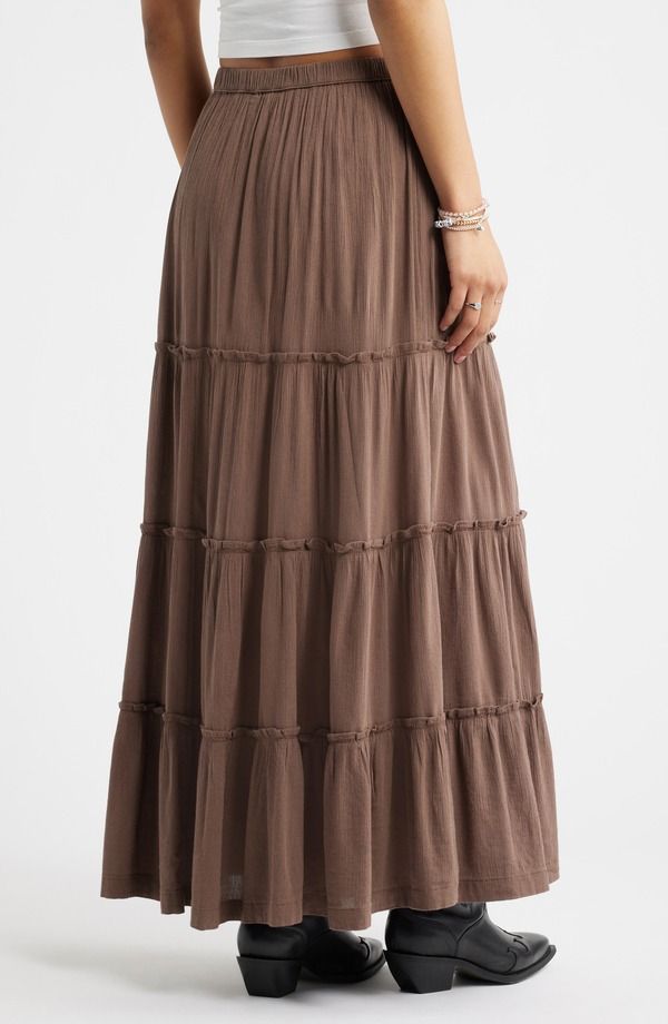 ビーピー レディース ボトムスカート ティアード リネン マキシ BP Tiered Linen Blend Crinkled Gauze Maxi Skirt Brown Quartz ブラウン