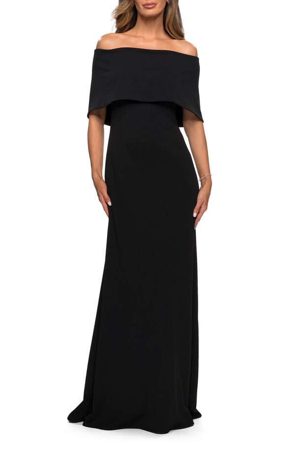 ラフェム レディース トップス ワンピースカート ジャージー La Femme Off the Shoulder Jersey Gown with Column Skirt Black ブラック